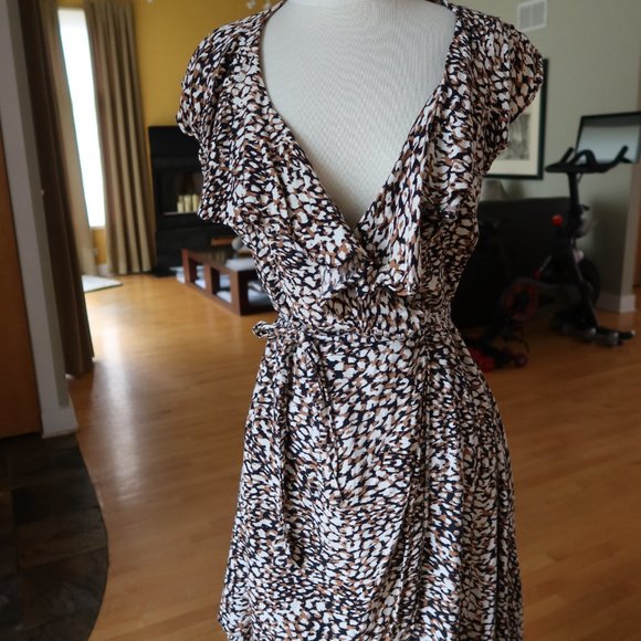 Free People French Quarter mini wrap ruffled wrap dress $128 in jet combo size L - Picture 2 of 16